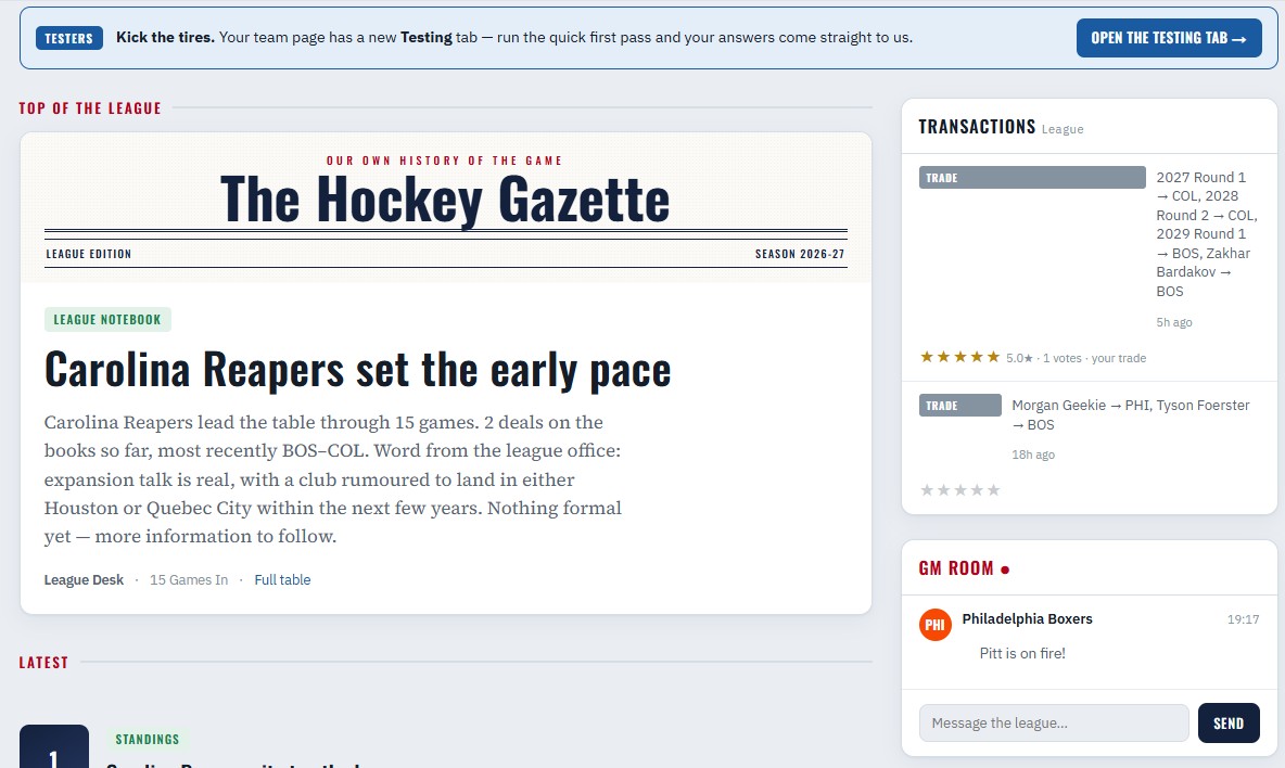 The Hockey Gazette front page
